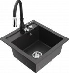 Granitinė virtuvinė plautuvė Mexen Vito su mai&scaron;ytuvu ir sifonu, Juodas granite+Juodas