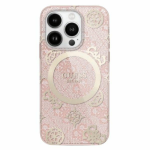 Guess GUHMP16LH4PYEEP Apple iPhone 16 Pro 6.3" dėklas telefonui rožinės spalvos IML Peony On 4G Background MagSafe