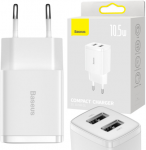 TINKLO Įkroviklis Baseus kompakti&scaron;kas įkroviklis CCXJ010202 10.5W 2x USB-A Baltas