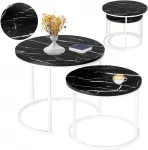 Bipohome Dviejų stalų rinkinys 'Baltas Galen Small Juodas Marble