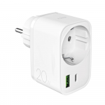 Puro 20W maitinimo įkroviklis su Schuko ki&scaron;tuku ir lizdu, 1x USB-C + 1x USB-A - baltos spalvos