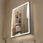 Ap&scaron;viesta vaistinėlės spintelė su veidrodžiu, 50 x 70 cm, reguliuojamas LED, vonios kambario laikymas, apsauga nuo rasojimo, įleidžiama arba tvirtinama prie sienos