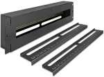 Delock 19" apsauginių jungiklių juosta su dangteliu ir DIN bėgeliu, įskaitant 2 x kabelių įtempimo mažinimo juostas, 3 U, metalinė, juoda