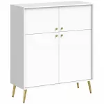 Komoda su 4 durelėmis ir metalinėmis kojelėmis, kreminė su aukso spalvos detalėmis, 105,4 &times; 40,5 &times; 122,4 cm