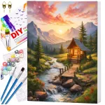 Tapyba pagal numerius su rėmu 40 x 50 cm &bdquo;Namelis kalnuose&ldquo; TP54