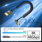 Gelrhonr 8k Hdmi spiralinis kabelis, itin plonas Hdtv Hdmi į Hdmi spiralinis kabelis, Hdmi 2.1 didelės spartos kabelis su 48 Gbit/s 8k @ 60hz 4k @ 240hz televizoriui, monitoriui, kompiuteriui, XBOX, ne&scaron;iojamam kompiuteriui (auk&scaron;tyn kampu)