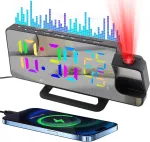 Žadintuvas su projekcija miegamajam, radijo žadintuvas, skaitmeninis laikrodis, 7.48 colių led rgb veidrodinis projekcinis žadintuvas prie lovos, snaudimas, temperatūra, drėgmė, 12/24h, dvigubas žadintuvas, 5
