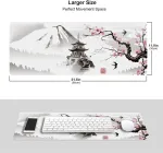 Gaming pelės kilimėlis Xl japoni&scaron;ka pagoda ir vy&scaron;nios žiedo &scaron;akelė didelis pelės kilimėlis stalo kilimėlis su apsiūtais kra&scaron;tais ilgas neslystantis guminis pagrindas 80x30cm akrilas