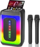 Muzikinis centras Ankuka karaoke aparatas su 2 mikrofonais, ne&scaron;iojama bluetooth kolonėlė su led lemputėmis, tf/usb, fm, aux, tws, vakarėliams ir suaugusiems, dovana draugams ir &scaron;eimai (juodas)