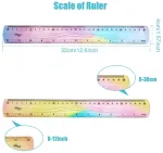 2 lanksčių liniuočių rinkinys mokyklai, lanksti 30 cm liniuotė, mink&scaron;ta plastikinė liniuotė su spalvų gradientu, lanksti liniuotė su centimetrine ir coline skale studentams, vaikams, klasei, biurui, namams