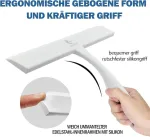 Rolizoe silikoninis valytuvas du&scaron;ui su laikikliu 27,9 cm, ergonomi&scaron;kas nerūdijančio silikono valytuvas du&scaron;ui su nerūdijančio plieno rėmu du&scaron;o durims, veidrodžiams ir langų valymui, baltas