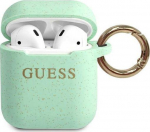 Guess apsauginis dėklas GUACCSILGLGN silikoninis blizgus, skirtas AirPods 1/2 žalias