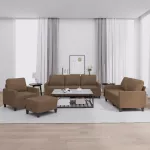 Sofa Sofos komplektas su pagalvėlėmis, 4 dalių, rudas, audinys