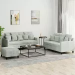 Sofa Sofos komplektas su pagalvėlėmis, 3 dalių, pilkas, aksomas