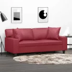 Dvivietė sofa su pagalvėlėmis, vyno, 140cm, dirbtinė oda