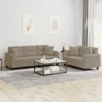 Sofa Sofos komplektas su pagalvėmis, 2 dalių, taupe, audinys