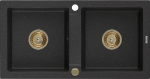 Granitinė virtuvinė plautuvė Mexen Mario su sifonu, Metallic juodas/sidabrinis+Gold, 820 x 436 mm