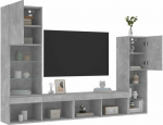 TV staliukas Sieninė TV sekcija su LED, 4 dalių, betono, apdirbta mediena