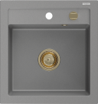 Granitinė virtuvinė plautuvė Mexen Vito su sifonu, Pilkas+Gold, 520 x 490 mm