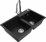 Granitinė virtuvinė plautuvė Mexen Tomas su mai&scaron;ytuvu ir sifonu, Juodas+Chrome