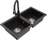 Gold Granitinė virtuvinė plautuvė Mexen Mario su mai&scaron;ytuvu ir sifonu, Metallic juodas/auksinis+Juodas