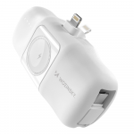 Wozinsky WF16-YLS 5000mAh 15W Lightning Mini Power Bank su Integruotu USB-C laidu ir Apple Watch Charger - baltos spalvos