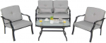 Lauko baldų komplektas Promotions Lauko pokalbių komplektas, 122x76x74 cm dvivietė sofa, 66x76x74 cm krėslas, 96,5x56x49,5 cm kavos staliukas, Pilka