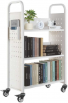 3 pakopų mobili bibliotekėlė, vienpusė L formos, balta knygų vežimėlis, tvirtas, skirta klasei, mokyklinė lentyna