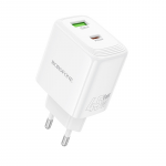 Borofone Wall charger BN30 Cargador GaN - USB + Type C - QC 3.0 PD 45W baltas