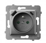 Ospel GP-1UZPUSBAC/m/70 ARIA Viengubas lizdas su įžeminimu, srovės kelio skląsčiais ir USB įkrovikliu, A+C, matinės pilkos spalvos GP-1UZPUSBAC/m/70