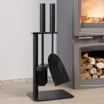 Kingson 3 dalių židinio įrankių rinkinys su &scaron;epečiu, semtuvu ir stovu 16 x 16 x 35,5 cm židinio priedai pilnas komplektas židinio įrankiai juodas