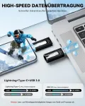 Sudeho usb atmintinė 256 gb, skirta iphone, mfi sertifikuota lightning atmintinė, stabilus duomenų perdavimas, 4-in-1 atmintinė, skirta iphone/ipad/android/pc, duomenų kopijavimas vienu spustelėjimu, matinė juoda