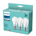 LED lemputė PHILIPS A60, 8W (=60W), E27, 4000K, 806 lm, NON-DIM, &scaron;altai baltos spalvos, 3vnt.