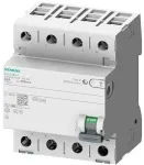 SIEMENS Nuotėkio srovės jungiklis, 4 polių, B tipo, trumpai uždelsiantis, In: 63 A, 300 mA, Un AC: 400 V