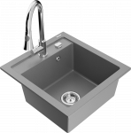 Granitinė virtuvinė plautuvė Mexen Vito su mai&scaron;ytuvu ir sifonu, Pilkas+Chrome