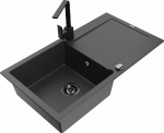 Granitinė virtuvinė plautuvė Mexen Leo su mai&scaron;ytuvu ir sifonu, Juodas granite+Juodas