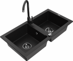 Granitinė virtuvinė plautuvė Mexen Mario su mai&scaron;ytuvu ir sifonu, Juodas