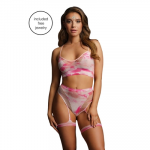 Shots Leg Avenue Tie-Dye Bra & High Waist Set with Garters + Eye Bling, One Size