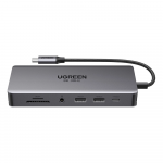 Ugreen USB-C CM681 | 4x USB | 2x HDMI | DisplayPort | RJ45 | SD/TF | AUX | PD 100W (pilka)
