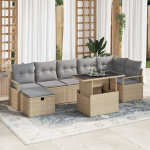 Lauko baldų komplektas Sodo Sofų Rinkinys su pagalve 8 pcs Smėlio Poli ratanas
