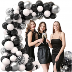 Realprices Balionų girliandų rinkinys, gimtadienio balionai, juodi, sidabriniai, balti, 107 vnt.
