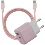 Energea laidinis įkroviklis Bazic GoPort Velox Kit USB-C/USB-A GaN 35W su kabeliu pink