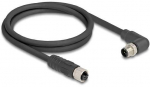 Delock M12 Kabelis L-kodiert 4 Pin Stecker rechts gewinkelt zu Buchse gerade PUR schleppkettentauglich 1 m juodas