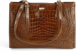 Leather Textured Shopper Shoulder Bag Solier FL55 Lune &ndash; Brown
