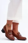 Auk&scaron;takulniai bateliai rudi odiniai su sagtimi Ideal Shoes