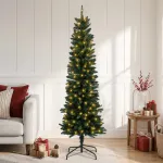 Dirbtinis lieknas Kalėdų medis 120 cm 150 LED &Scaron;ilta balta PVC
