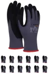 Donau Safety Flex darbo pir&scaron;tinės, dydis 11, 12 porų, pilkos/juodos, mechaniko surinkimo pir&scaron;tinės, padengtos nitrilu, atsparios lengvai alyvai, nailoninės apsauginės pir&scaron;tinės darbui, automobiliui, sandėliui