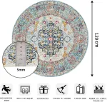 Nyescasa apvalus kilimas 120 cm Vintage Boho Mandala kilimas svetainei, skalbiamas, neslystantis, mink&scaron;tas trumpo plauko apvalus kilimas miegamajam, vaikų kambariui, lauko, smėlio spalvos/mėlynas