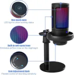 Gireich Usb žaidimų mikrofonas, Rgb kondensatoriniai mikrofonai Pc Ps4 Ps5, mikrofonas Pc su nutildymo mygtuku, pop filtras, sukamasis valdiklis garsumui reguliuoti, amortizatorius transliacijoms ir podcast'ams