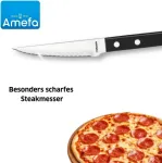 Amefa Pizza 7000 kepsnių stalo įrankiai, 6 kepsnių peiliai, dantytas peilis 6 asmenims, plieno a&scaron;menys 13/0, juodos kniedytos plastikinės rankenos, skirti kepsniams, mėsai ir picai